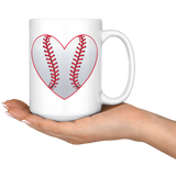 LOVE BASEBALL 11oz or 15oz COFFEE MUG Heart Baseball