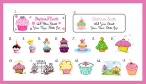 Personalized CUPCAKE ADDRESS LABELS - Many Cupcake Designs - J & S Graphics