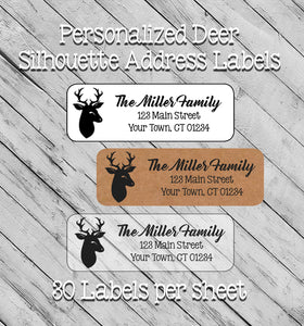 DEER HEAD Return Address Labels, White, Kraft, Clear Labels, Personalized - J & S Graphics