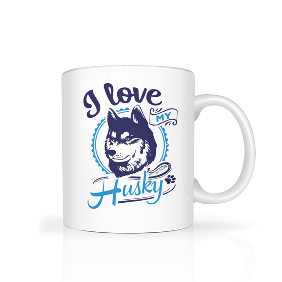 I Love My Husky Color Accent 11oz Coffee Mug