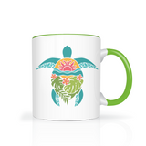 Tropical Flowers Sea Turtle 11oz Color Accent COFFEE MUG