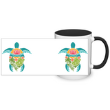 Tropical Flowers Sea Turtle 11oz Color Accent COFFEE MUG