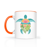 Tropical Flowers Sea Turtle 11oz Color Accent COFFEE MUG