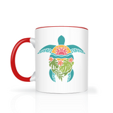 Tropical Flowers Sea Turtle 11oz Color Accent COFFEE MUG