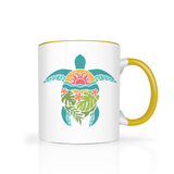 Tropical Flowers Sea Turtle 11oz Color Accent COFFEE MUG