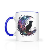 Celestial Black Cat 11oz Color Accent Coffee Mug, Gorgeous Design