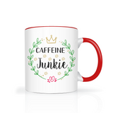 CAFFEINE JUNKIE 11oz Color Accent Coffee Mug