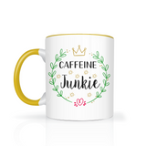 CAFFEINE JUNKIE 11oz Color Accent Coffee Mug