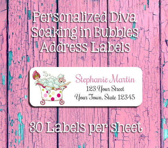 Personalized DIVA in Bath Tub Design Address Labels, Return Address Labels