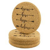 Dream, Love, Hope, Believe 4pc Set of Cork Coasters, Arrows