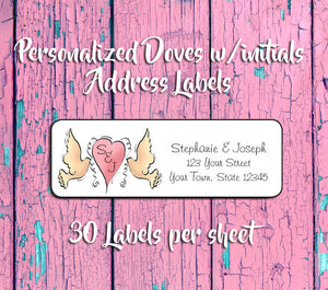 Personalized DOVES with HEART and Initials Return ADDRESS Labels, Wedding - J & S Graphics