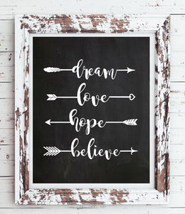 DREAM LOVE HOPE BELIEVE Quote Instant Download Digital Faux Chalkboard Design Typography Wall Decor - J & S Graphics