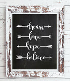 DREAM LOVE HOPE BELIEVE Quote Instant Download Digital Faux Chalkboard Design Typography Wall Decor - J & S Graphics