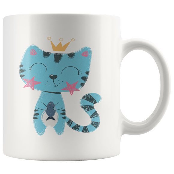 Blue Princess Kitty Cat COFFEE MUG, 11oz or 15oz