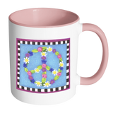 Floral Peace Sign Accent Color Coffee Mug - J & S Graphics