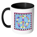 Floral Peace Sign Accent Color Coffee Mug - J & S Graphics