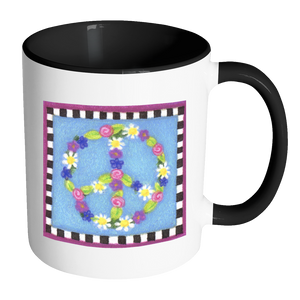 Floral Peace Sign Accent Color Coffee Mug - J & S Graphics