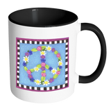 Floral Peace Sign Accent Color Coffee Mug - J & S Graphics