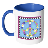 Floral Peace Sign Accent Color Coffee Mug - J & S Graphics