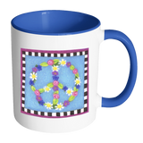Floral Peace Sign Accent Color Coffee Mug - J & S Graphics