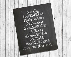 Each Day I am Thankful for Faux Chalkboard Design Wall Decor, Instant Download - J & S Graphics