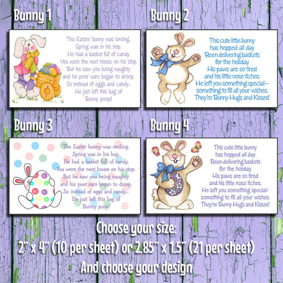 EASTER BUNNY HUGS & KISSES or EASTER BUNNY POOP Goody Bag Tag Labels - J & S Graphics