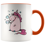 Pink Unicorn Blowing Bubbles Color Accent 11oz Coffee Mug - J & S Graphics