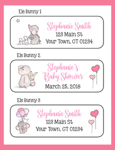 Personalized ELEPHANT and BUNNY Address Labels, Return Address Labels, Love, Great for Baby Shower - J & S Graphics