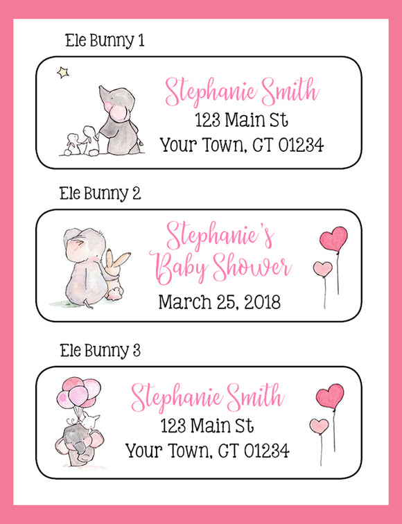 Personalized ELEPHANT and BUNNY Address Labels, Return Address Labels, Love, Great for Baby Shower - J & S Graphics