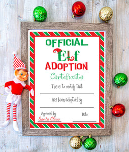 EDITABLE and printable ELF ADOPTION CERTIFICATE, Christmas Shelf Elf, Holiday Digital, Adopt an Elf Christmas Instant Download