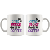 CATS, BOOKS, and COFFEE 11oz COFFEE MUG - J & S Graphics