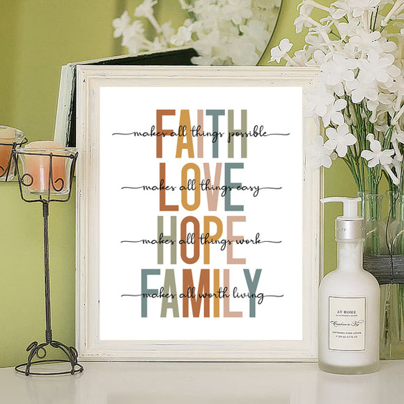 FAITH, Love, Hope, FAMILY 8x10 Typography Print, Instant Download Wall Art, Inspirational Wall Decor, DIY