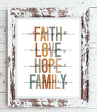 FAITH, Love, Hope, FAMILY 8x10 Typography Print, Instant Download Wall Art, Inspirational Wall Decor, DIY