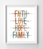 FAITH, Love, Hope, FAMILY 8x10 Typography Print, Instant Download Wall Art, Inspirational Wall Decor, DIY