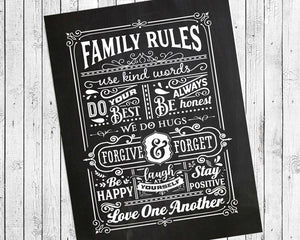 FAMILY RULES 8x10 Typography Wall Decor, Printable Instant Download