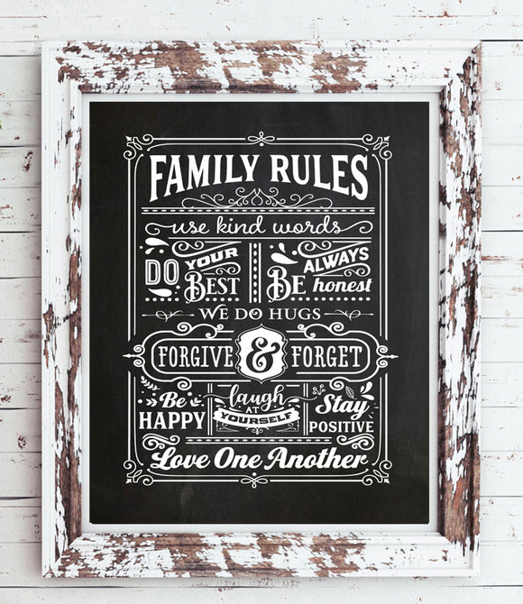 FAMILY RULES 8x10 Typography Wall Decor, Printable Instant Download