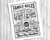 FAMILY RULES 8x10 Typography Wall Decor, Printable Instant Download