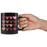 Sketchy Hearts Black Ceramic 11oz COFFEE MUG