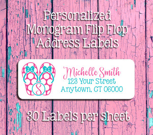 Personalized Monogram FLIP FLOPS Address Labels, Return Address Labels, New Name, New Address, Family Labels - J & S Graphics
