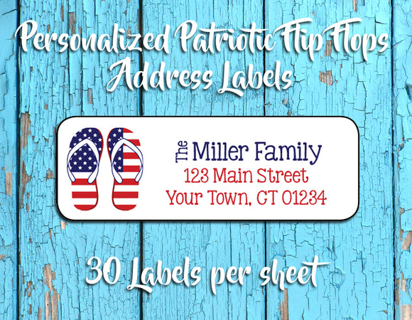 PATRIOTIC USA FLAG FLIP-FLOPS Return Address Labels, Personalized - J & S Graphics