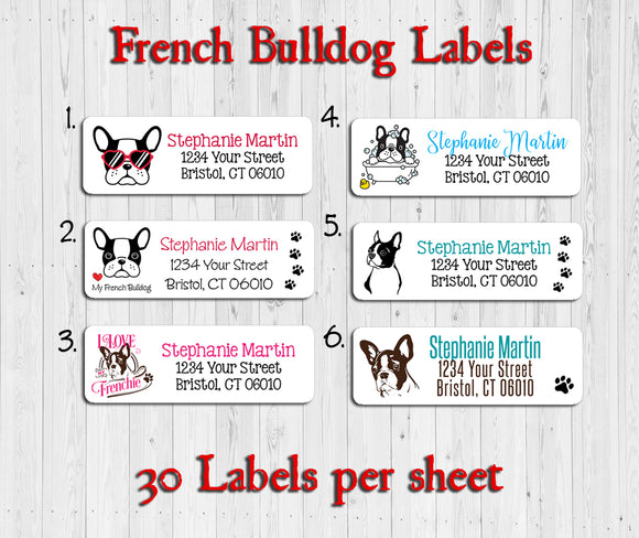 Personalized FRENCH BULLDOG ADDRESS Labels, Love Frenchie, Paw Prints, Cute Dog, Sets of 30
