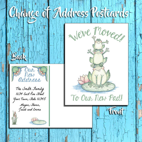 Personalized Change of Address Postcard - Frogs Design - Printed Option - New Pad 1 - J & S Graphics
