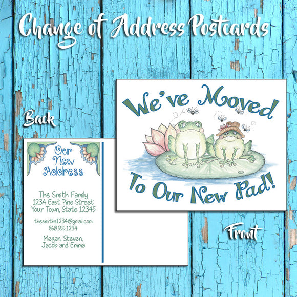 Personalized Change of Address Postcard - Frogs Design - Printed Option - New Pad 2 - J & S Graphics