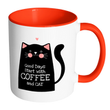 Good Days Start with Coffee and Cat - Accent Coffee Mug - Choice of Accent color - J & S Graphics