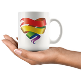 Rainbow Ribbon Heart Coffee Mug 11oz or 15oz Love is Love