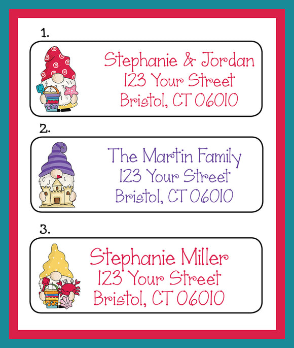 BEACH Garden GNOMES Labels, Property of, ADDRESS Labels, Sets of 30 Personalized Labels