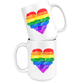 Watercolor Look RAINBOW HEART Design Coffee Mug, Pride, 11oz or 15oz