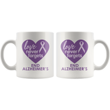 END ALZHEIMER'S Love Never Forgets purple ribbon 11oz or 15oz COFFEE MUG