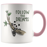 FOLLOW YOUR DREAMS Adorable PANDA in Tree Color Accent COFFEE MUG