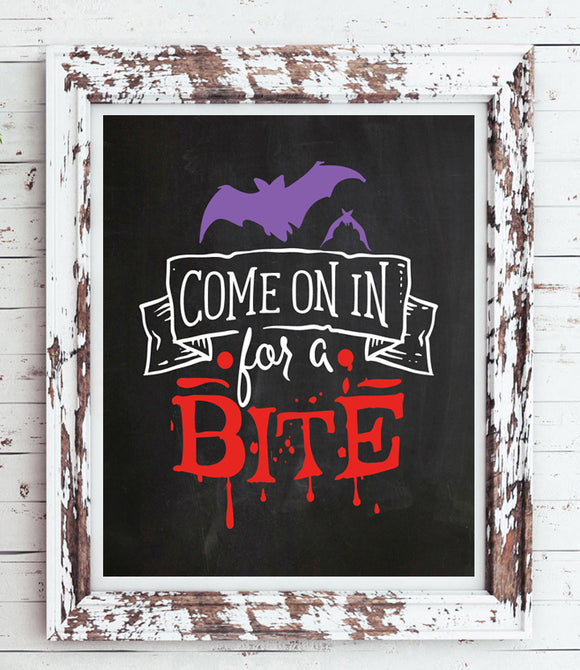 COME on in for a BITE Fun Halloween Decor Instant Download Art File Faux Chalkboard - J & S Graphics